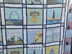 Vintage Handmade Patriotic Quilt 81 x 82 United States Monuments Theme Blanket