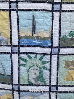 Vintage Handmade Patriotic Quilt 81 x 82 United States Monuments Theme Blanket