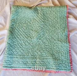 Vintage Handmade Pink Floral Roses Quilted Quilt Comforter Blanket 81 X 76