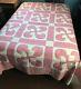 Vintage Handmade Quilt Pink White Cotton Hand-quilted Full Size Double