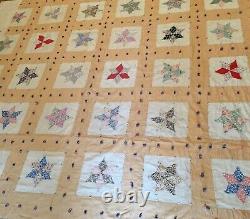 Vintage Handmade Quilt 6-Pointed Star Embroidered 67x78 Excellent Condition