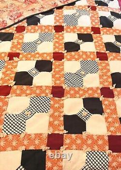 Vintage Handmade Quilt 63 X 75 Patchwork Quilt Reversible Multicolor Bow Tie