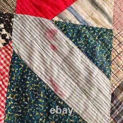 Vintage Handmade Quilt 80×62 Patchwork Colorful Farmhouse Country