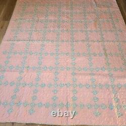 Vintage Handmade Quilt 81 x 92 Machine Quilted 9 Patch Pattern NEVER USED NOS