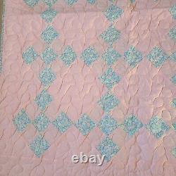 Vintage Handmade Quilt 81 x 92 Machine Quilted 9 Patch Pattern NEVER USED NOS