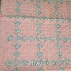 Vintage Handmade Quilt 81 x 92 Machine Quilted 9 Patch Pattern NEVER USED NOS