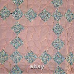 Vintage Handmade Quilt 81 x 92 Machine Quilted 9 Patch Pattern NEVER USED NOS