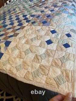 Vintage Handmade Quilt Bowtie Blue Stitched Feedsack