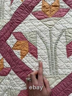 Vintage Handmade Quilt Carolina Lily Pink