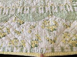 Vintage Handmade Quilt Cotton 85x67 Floral Yellow Patchwork Embroidered Flower