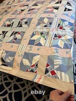 Vintage Handmade Quilt Coverlet Cross And Crown Patchwork