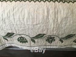 Vintage Handmade Quilt Cross Stitched Custom Quilted