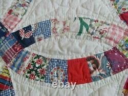 Vintage Handmade Quilt DOUBLE WEDDING RINGHand QuiltedNovelty Prints Florals