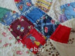 Vintage Handmade Quilt DOUBLE WEDDING RINGHand QuiltedNovelty Prints Florals