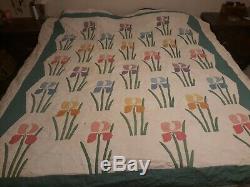 Vintage Handmade Quilt Daffodils Colorful Approx 87x74
