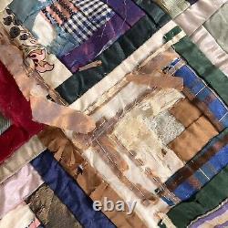 Vintage Handmade Quilt Distressed 1900s 1910s 1920s 1930s 60 X 46 Large