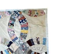 Vintage Handmade Quilt Double Wedding Ring Feedsack 78x86.5