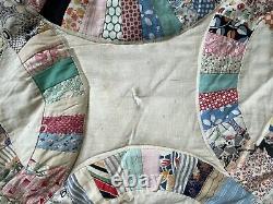 Vintage Handmade Quilt Double Wedding Ring Feedsack 78x86.5