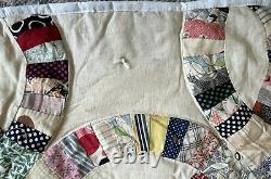 Vintage Handmade Quilt Double Wedding Ring Feedsack 78x86.5