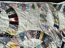 Vintage Handmade Quilt Double Wedding Ring Feedsack 78x86.5