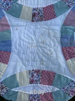 Vintage Handmade Quilt Double Wedding Ring Patchwork Quilted 84x96