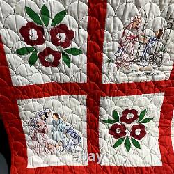 Vintage Handmade Quilt Embroidered XXX Bible Blocks Christmas Jesus 80 x 68