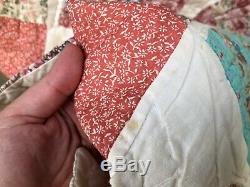 Vintage Handmade Quilt Fan Feed sack Fabric Hand Stitched Colorful Cut Edges