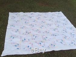 Vintage Handmade Quilt Flying Geese 80 x 80 Soft pastel colors