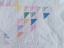 Vintage Handmade Quilt Flying Geese 80 x 80 Soft pastel colors