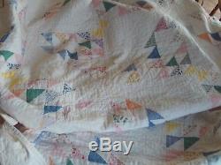 Vintage Handmade Quilt Flying Geese 80 x 80 Soft pastel colors
