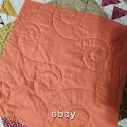 Vintage Handmade Quilt Flying Geese Novelty Patchwork Orange Floral Grannycore