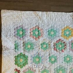 Vintage Handmade Quilt Grandmother's Flower Garden Hand Sewn Feedsack 82x61 1of2