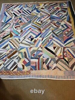 Vintage Handmade Quilt Hand Stitched Colorful String Quilt