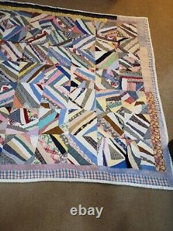 Vintage Handmade Quilt Hand Stitched Colorful String Quilt