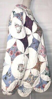 Vintage Handmade Quilt Jacket Womens Floral Zip Down Quilted Coat Prairie