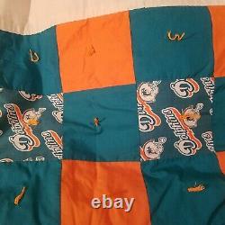 Vintage Handmade Quilt Miami Dolphins NFL Football Quilt 76x80 As Is