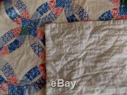 Vintage Handmade Quilt Multi Color Double Wedding Ring Pattern 74 x 94