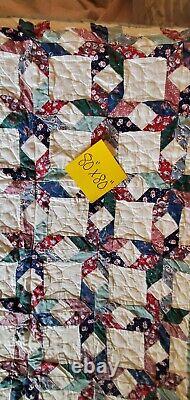 Vintage Handmade Quilt Multicolor Stars Full Handstitched Patchwork BEAUTIFUL