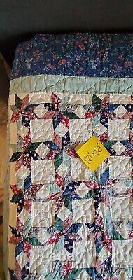 Vintage Handmade Quilt Multicolor Stars Full Handstitched Patchwork BEAUTIFUL