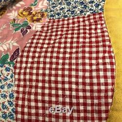 Vintage Handmade Quilt Multicolored Back is Yellow 78 1/2 X 64 1/2