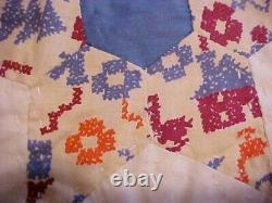 Vintage Handmade Quilt, Multicolored Stars Design