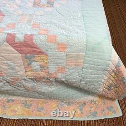 Vintage Handmade Quilt Pastel Colors Floral Country Cottage Houses 72x110