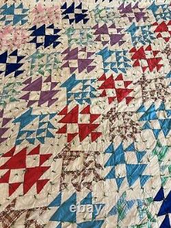 Vintage Handmade Quilt Patchwork Basket & Geese Stitched And Tied