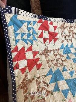 Vintage Handmade Quilt Patchwork Basket & Geese Stitched And Tied