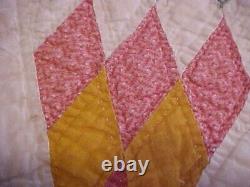 Vintage Handmade Quilt, Pink Green And Yellow Texas Star Design