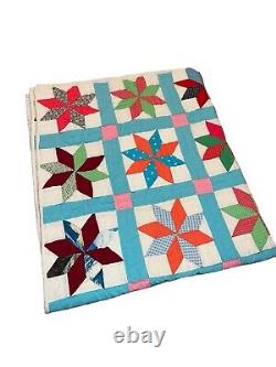 Vintage Handmade Quilt Pinwheel Estate Granny Quilt Polyester MCM Retro 75x92