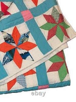 Vintage Handmade Quilt Pinwheel Estate Granny Quilt Polyester MCM Retro 75x92