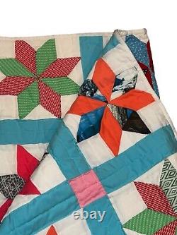 Vintage Handmade Quilt Pinwheel Estate Granny Quilt Polyester MCM Retro 75x92