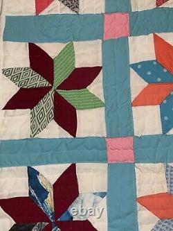 Vintage Handmade Quilt Pinwheel Estate Granny Quilt Polyester MCM Retro 75x92