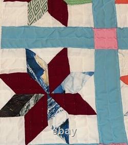 Vintage Handmade Quilt Pinwheel Estate Granny Quilt Polyester MCM Retro 75x92